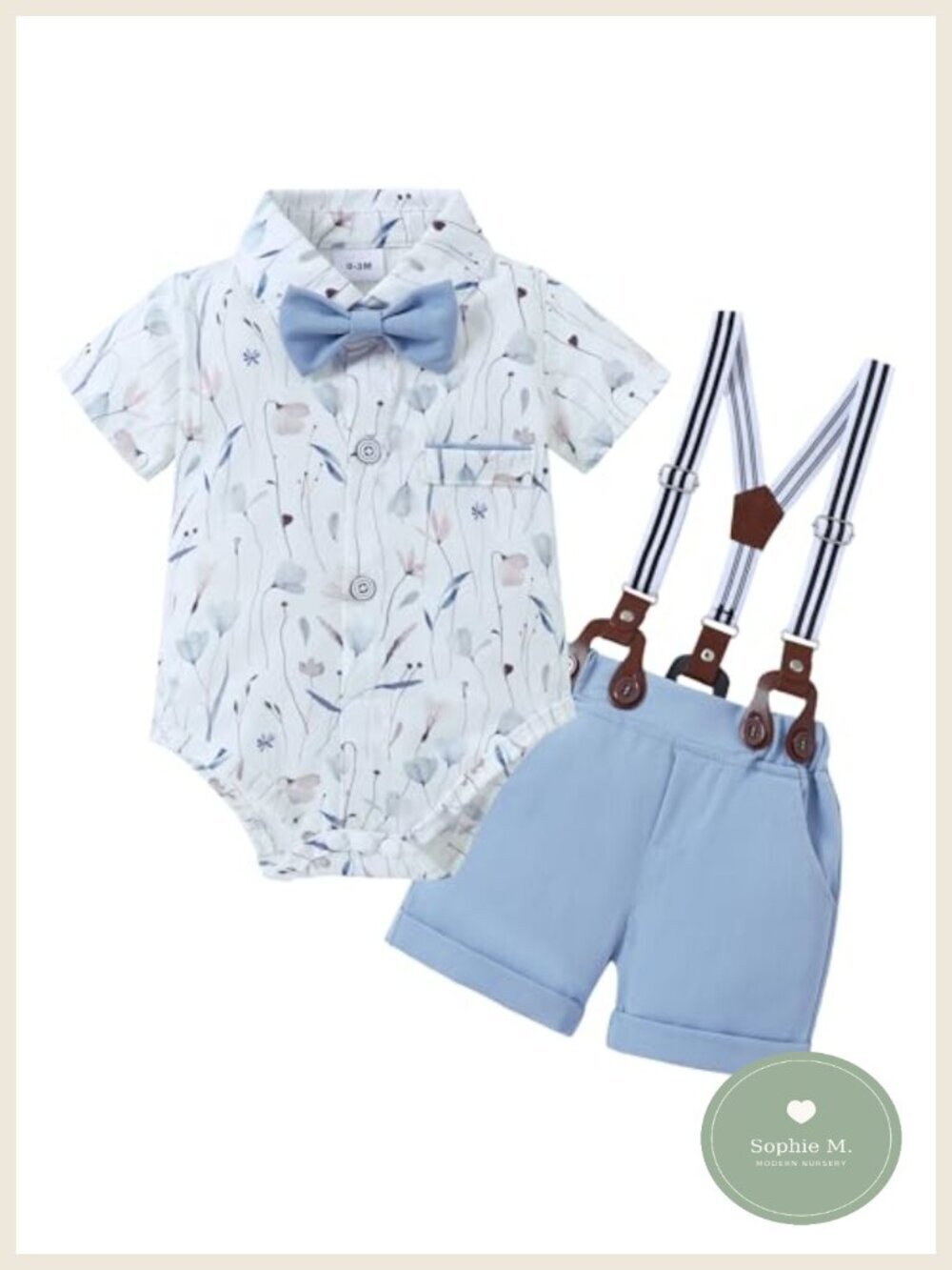 Baby Boy Gentleman 3pc Outfit Short Sleeve Romper Bowtie Suspender Shorts
